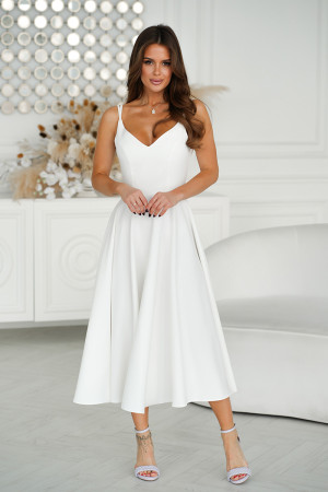 Vera – Elegancka sukienka midi na ramiączkach rozkloszowana Ecru